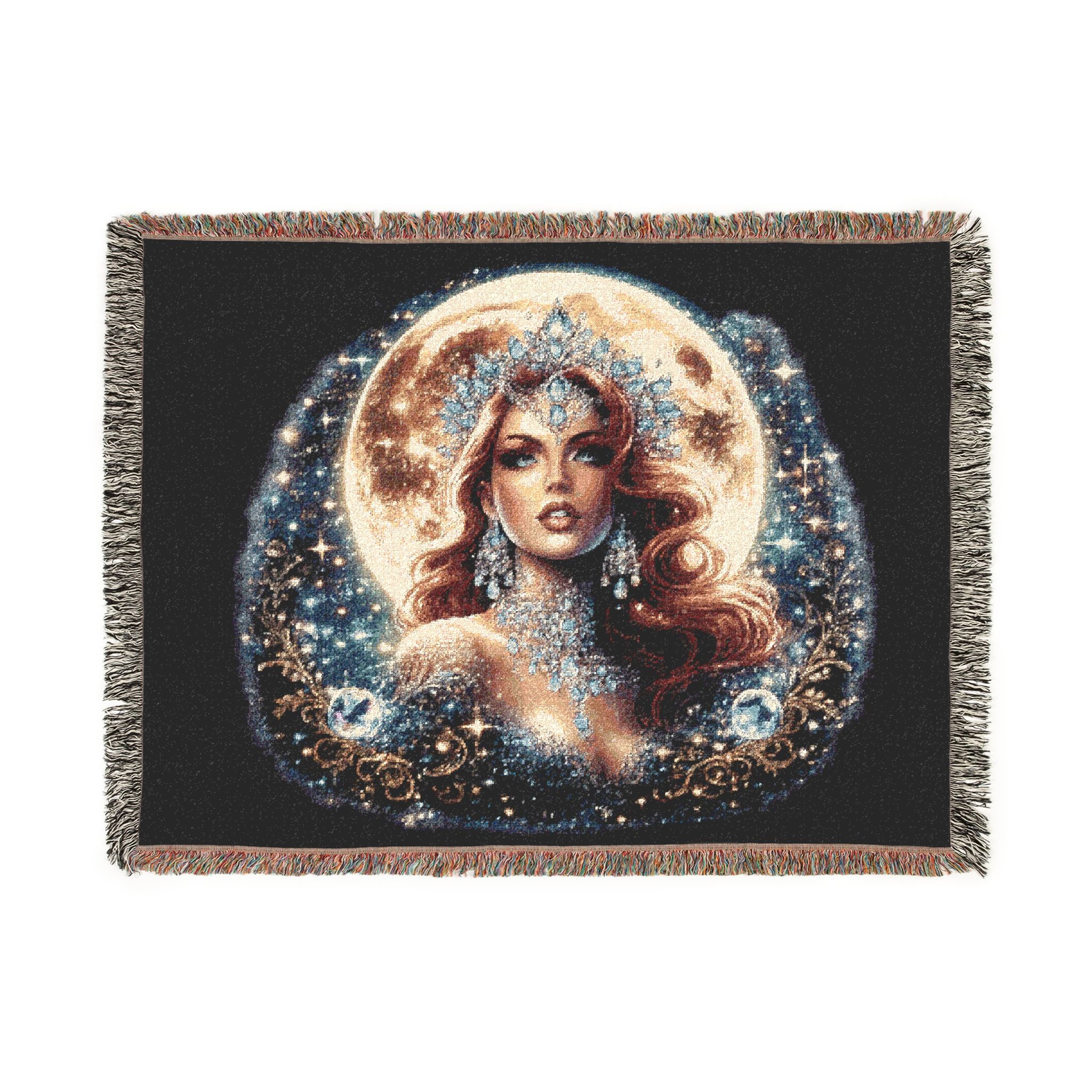 Mistress Moon Woven Blanket | Vintage Art Deco Goddess Throw mm4