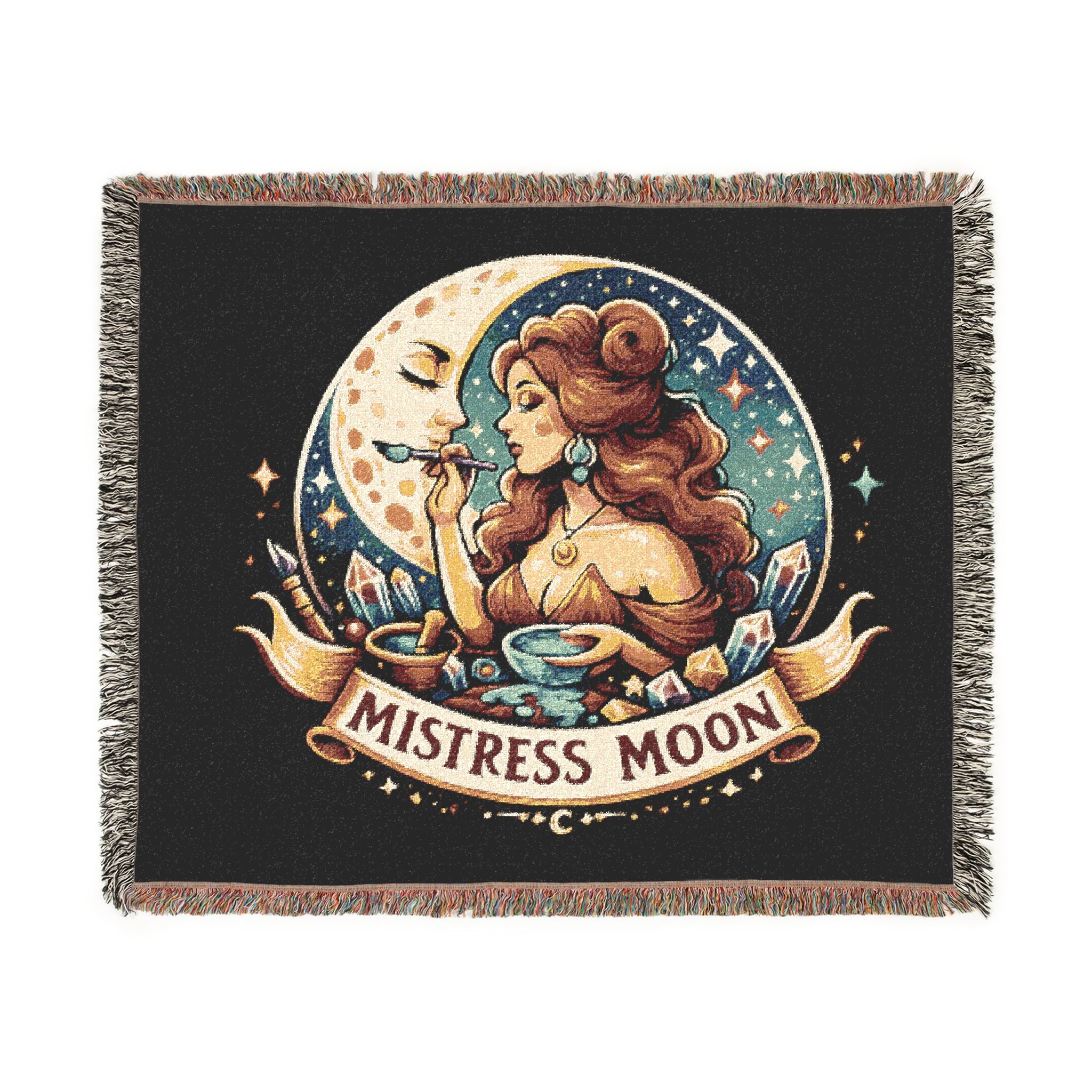 Mistress Moon Woven Blanket | Vintage Art Deco Goddess Throw mm2
