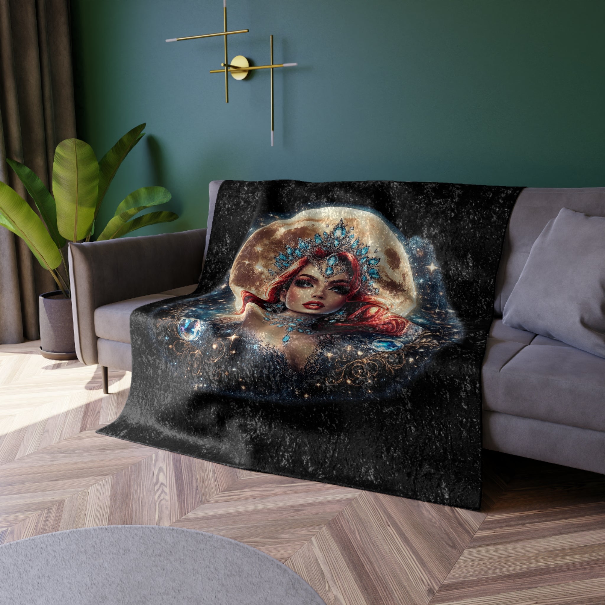 Crushed Velvet Blanket — Phoenix Crowned 'Mistress Moon' Flame Art Throw mm4