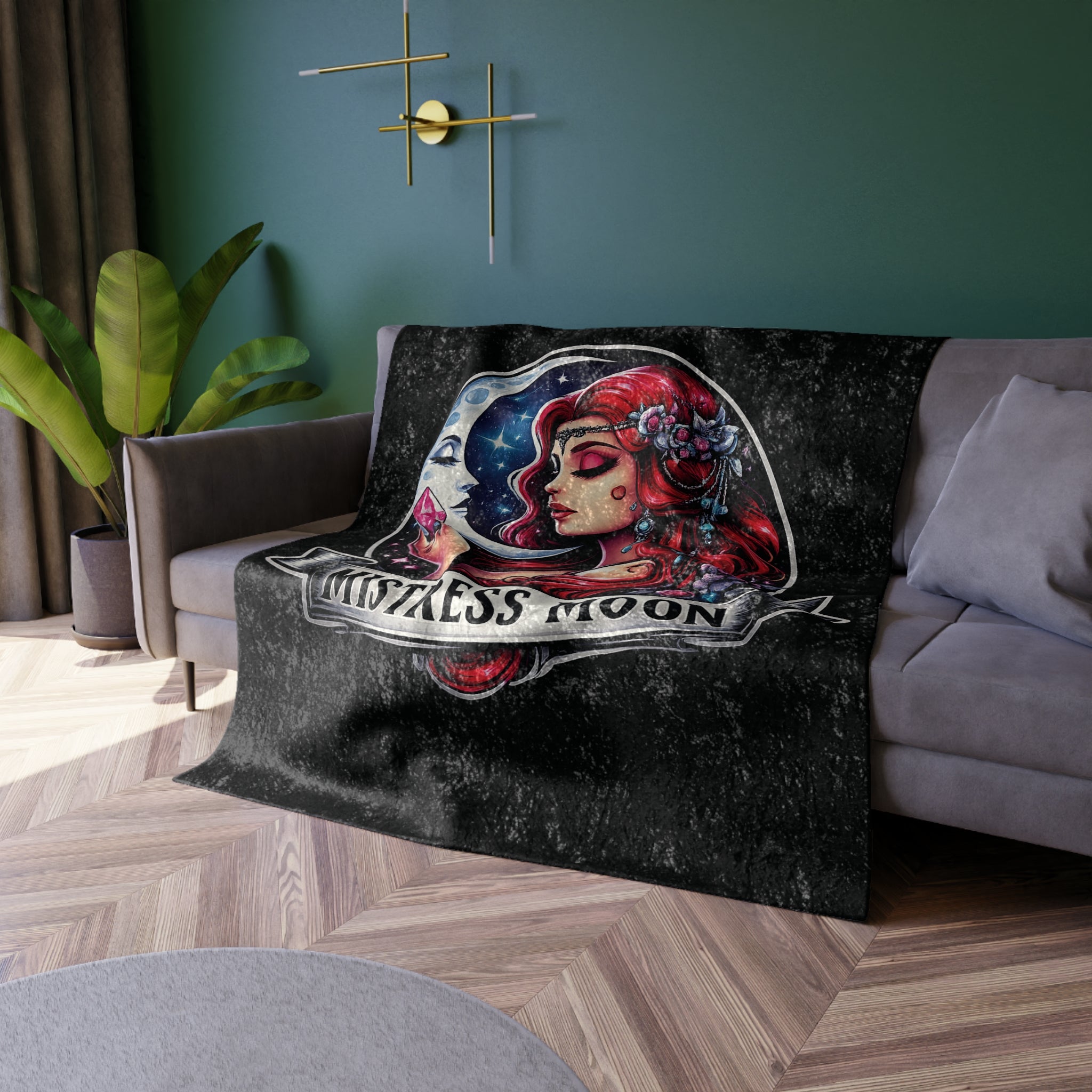 Crushed Velvet Blanket — Phoenix Crowned 'Mistress Moon' Flame Art Throw mm3
