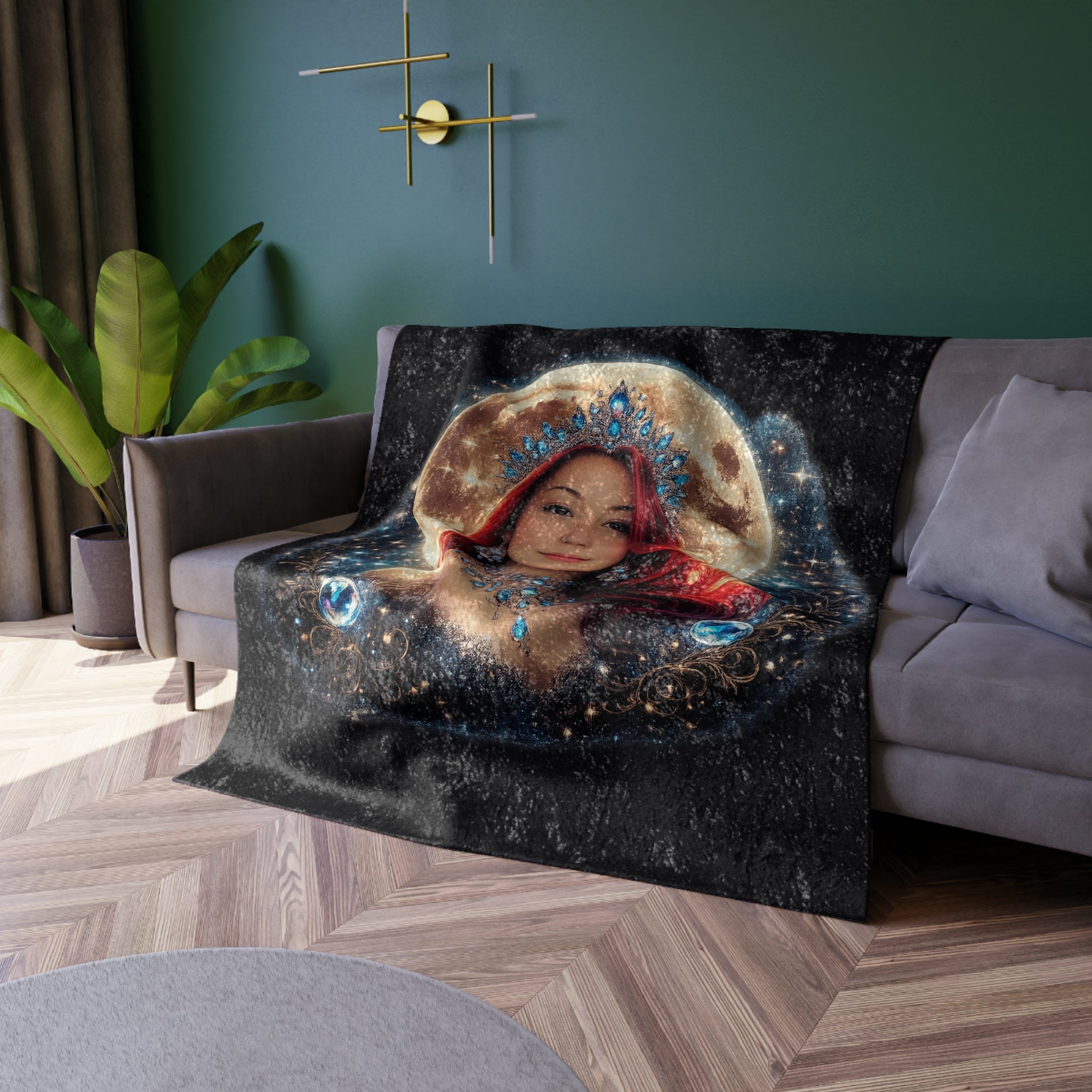 Crushed Velvet Blanket — Phoenix Crowned 'Mistress Moon' Flame Art Throw mm4r