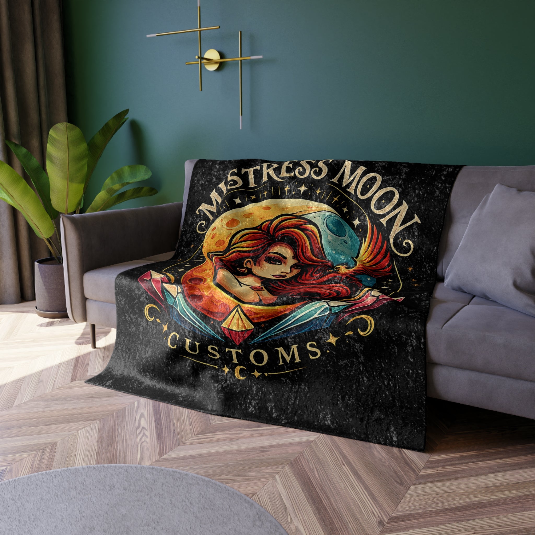 Crushed Velvet Blanket — Phoenix Crowned 'Mistress Moon' Flame Art Throw mm1