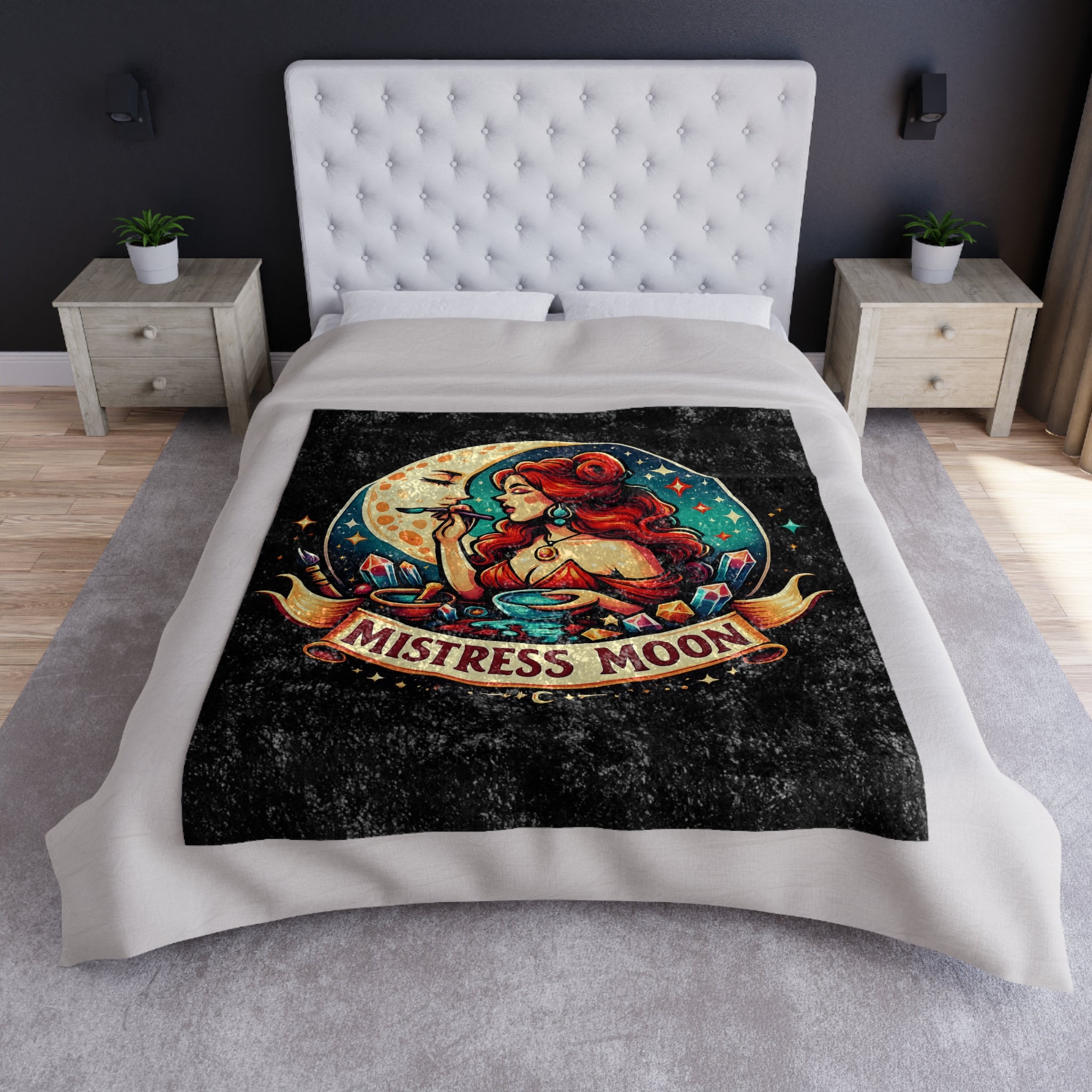 Crushed Velvet Blanket — Phoenix Crowned 'Mistress Moon' Flame Art Throw mm2