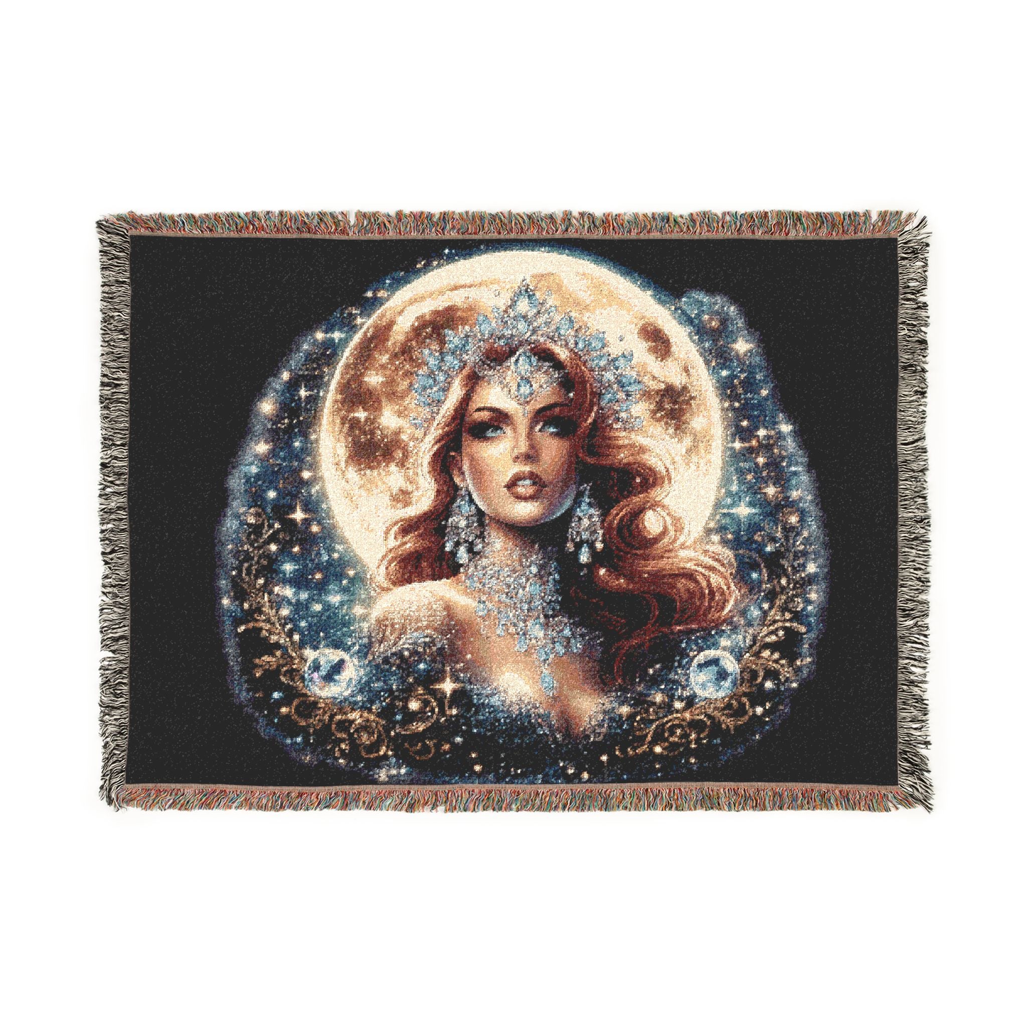 Mistress Moon Woven Blanket | Vintage Art Deco Goddess Throw mm4