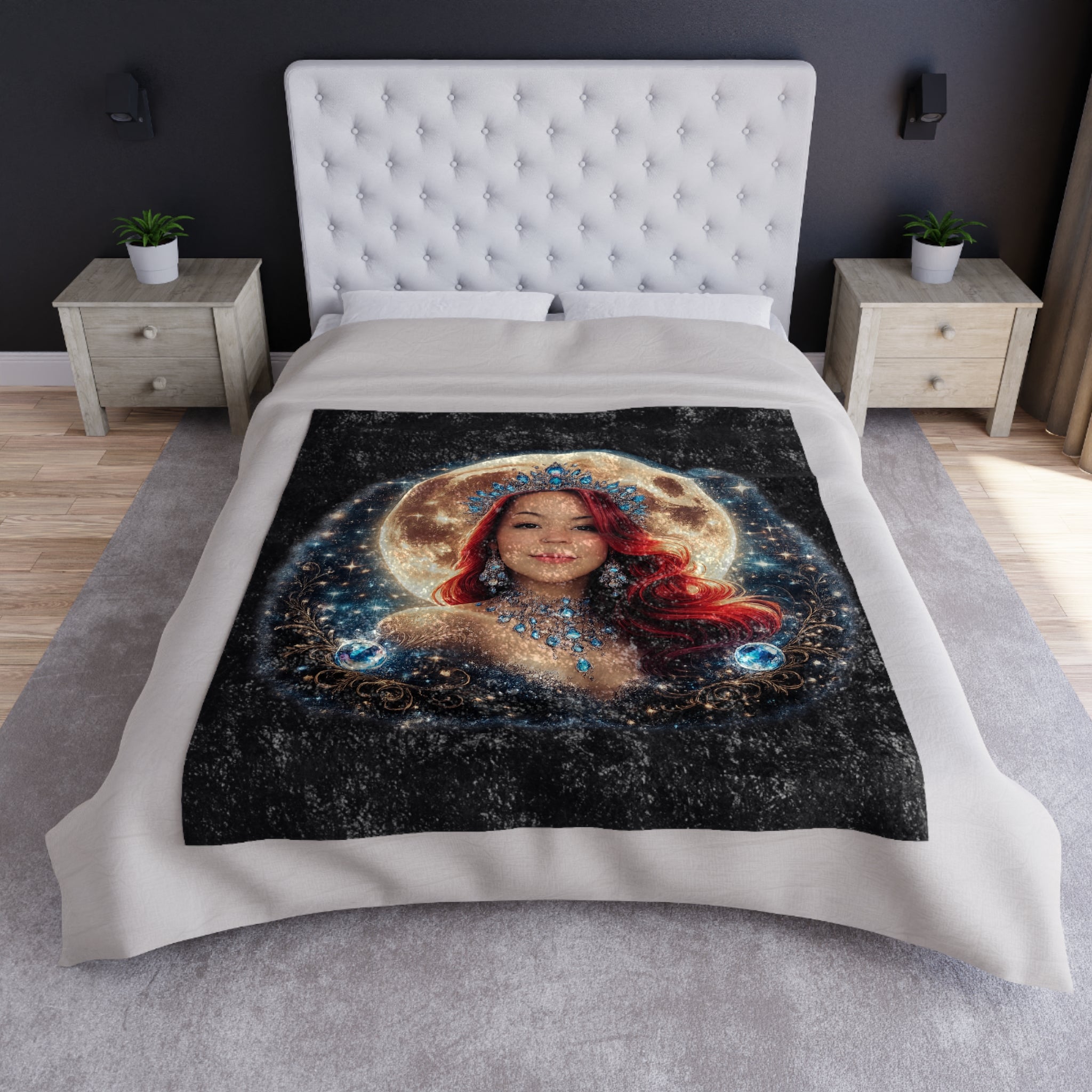 Crushed Velvet Blanket — Phoenix Crowned 'Mistress Moon' Flame Art Throw mm4r