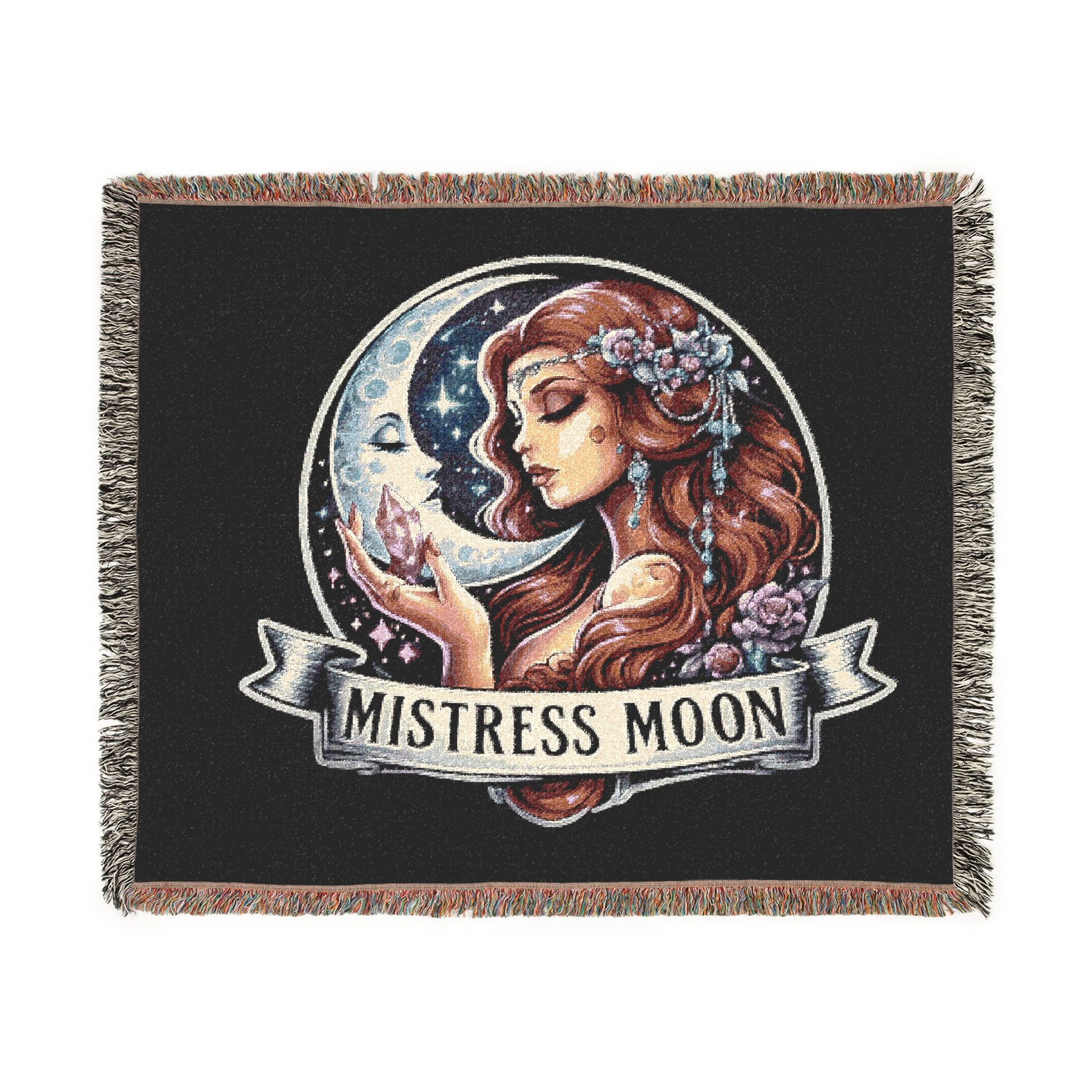 Mistress Moon Woven Blanket | Vintage Art Deco Goddess Throw mm3