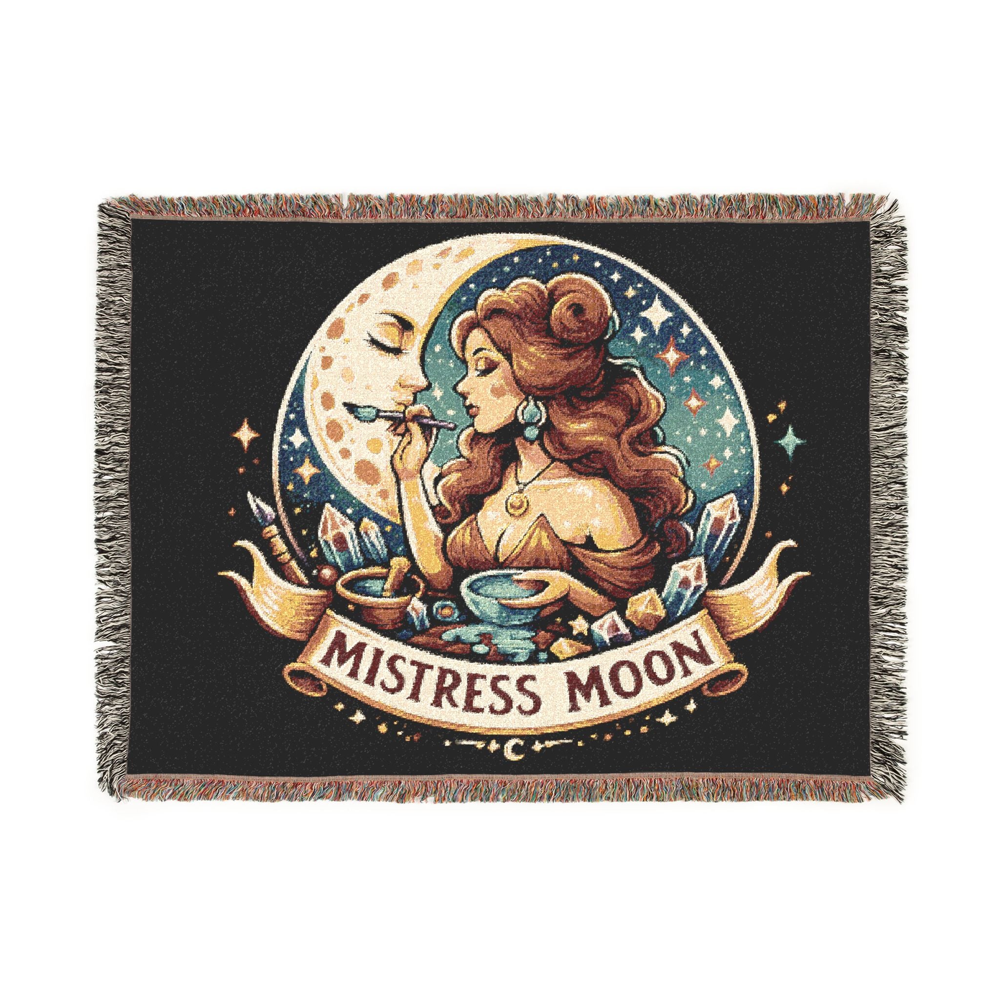 Mistress Moon Woven Blanket | Vintage Art Deco Goddess Throw mm2