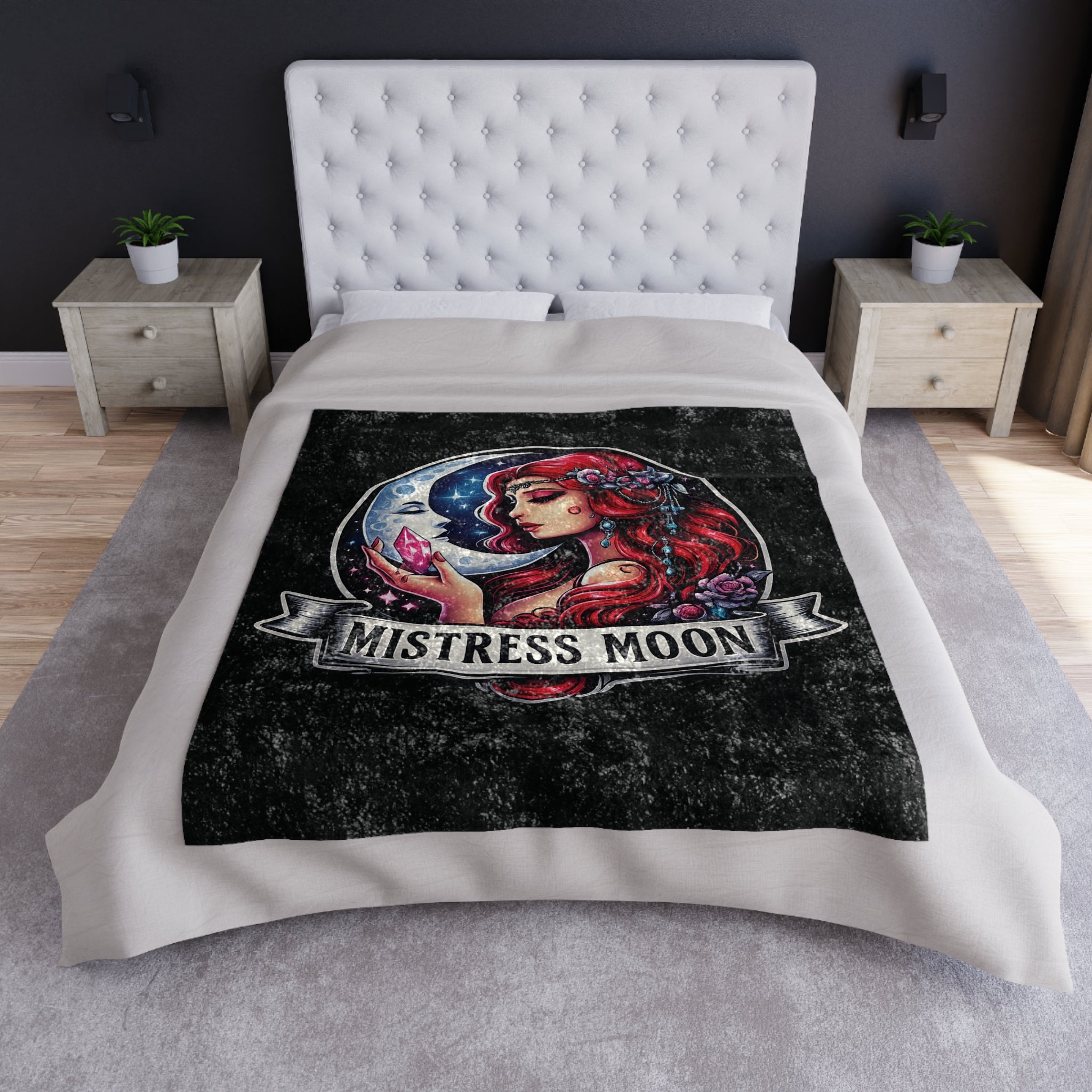 Crushed Velvet Blanket — Phoenix Crowned 'Mistress Moon' Flame Art Throw mm3