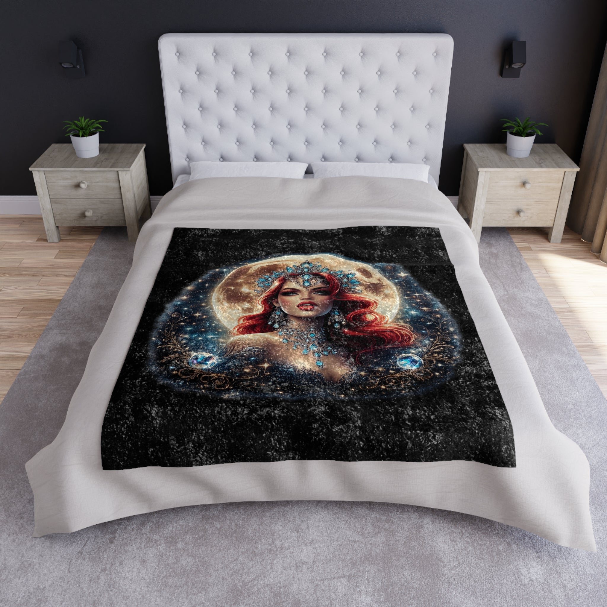 Crushed Velvet Blanket — Phoenix Crowned 'Mistress Moon' Flame Art Throw mm4